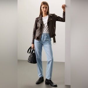 EUC Veda- Brown Leather Distressed Moto Jacket. Size XS